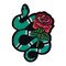 Teal Green Snake with Rose, Jewel-Tones, Flowers, Embroidered, Iron on Patch